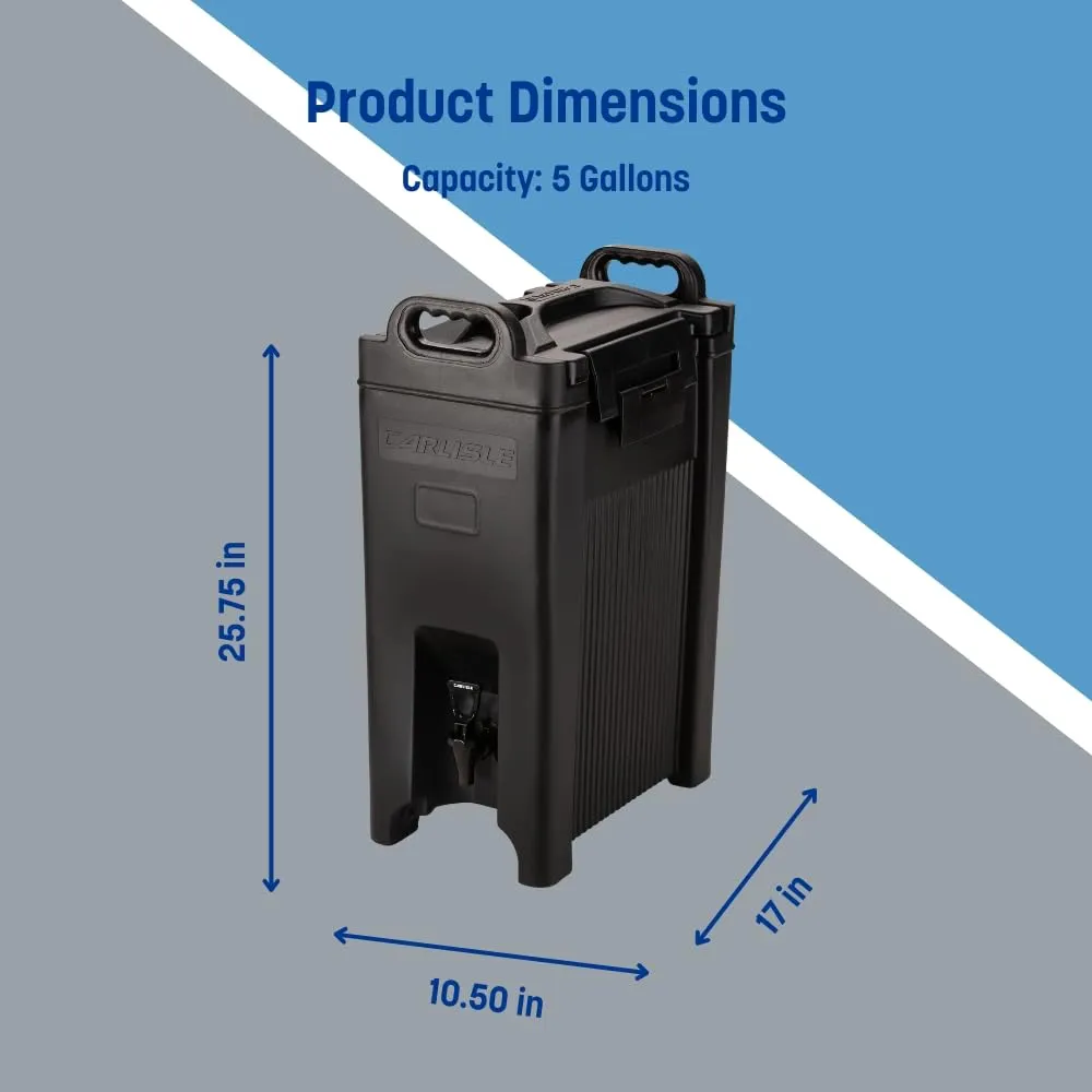 Carlisle FoodService Products 5-Gallon Insulated Beverage Dispenser, Cateraide, Food-Grade with Handles, Rugged PE Shell with PU Insulation for Coffee, Tea and Hot or Cold Drinks, Black - Made in USA