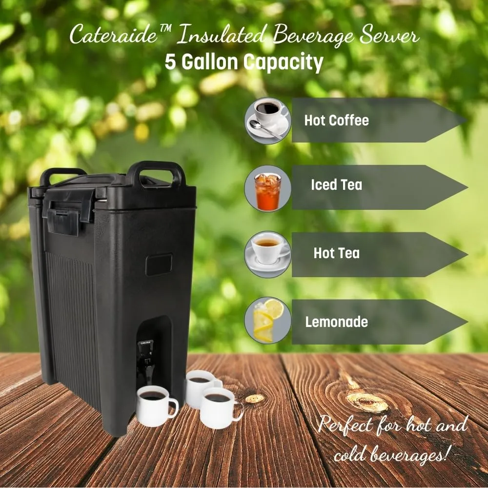 Carlisle FoodService Products 5-Gallon Insulated Beverage Dispenser, Cateraide, Food-Grade with Handles, Rugged PE Shell with PU Insulation for Coffee, Tea and Hot or Cold Drinks, Black - Made in USA