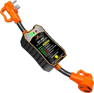 CARMTEK RV Surge Protector 30 Amp - RV Circuit Analyzer with Integrated Smart 30 Amp Surge Voltage Protection with Grip Handles