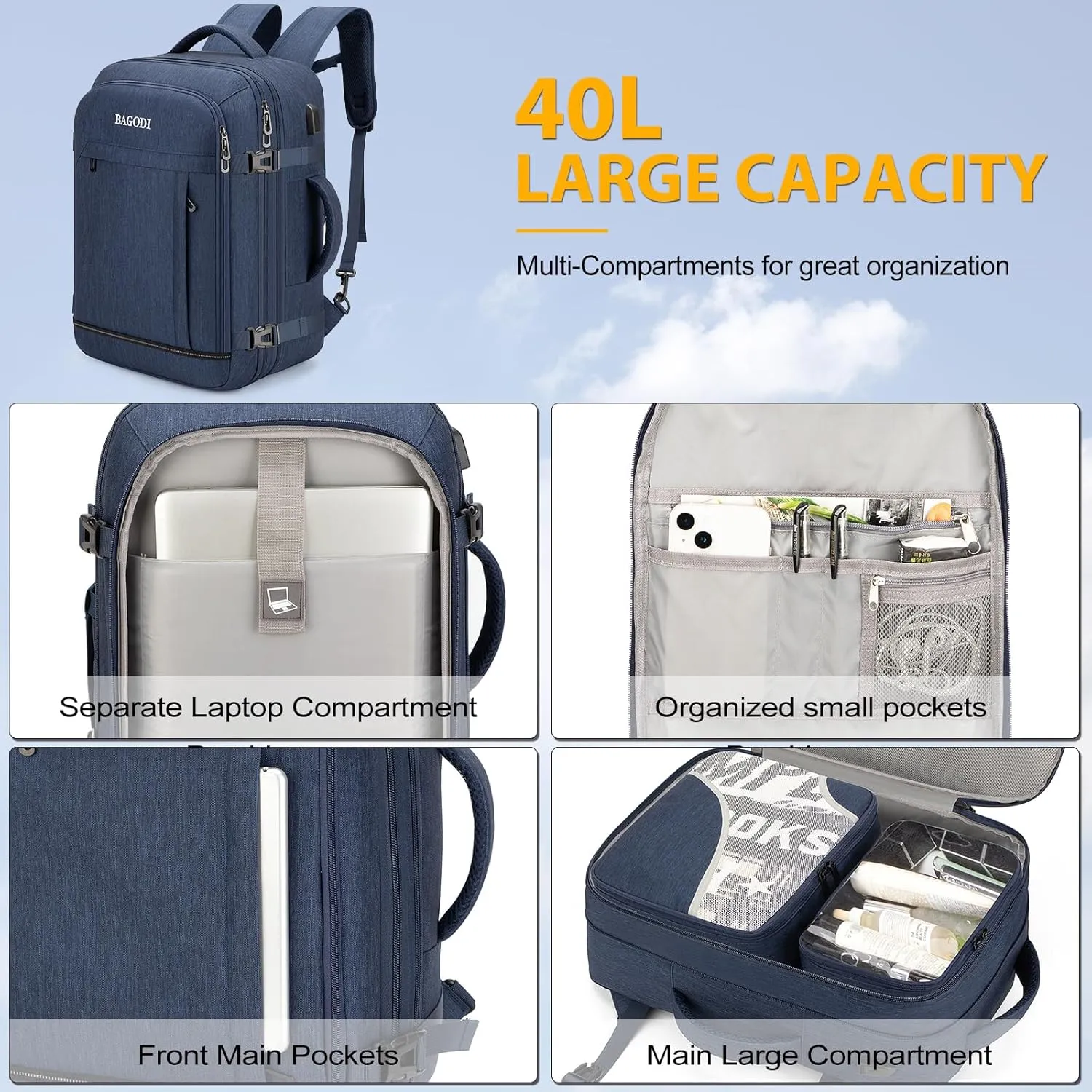 Carry On Backpack for Men Women,42L Flight Approved Travel Backpack with 4 Packing cubes,Expandable Water-resistant 17Inch Laptop Backpack,Casual Daypack Businless Weekend Hiking