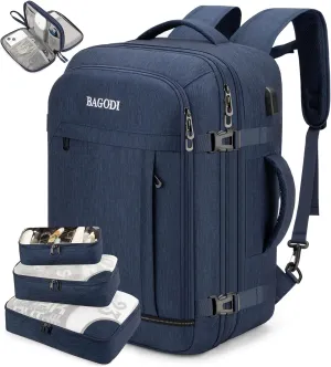 Carry On Backpack for Men Women,42L Flight Approved Travel Backpack with 4 Packing cubes,Expandable Water-resistant 17Inch Laptop Backpack,Casual Daypack Businless Weekend Hiking