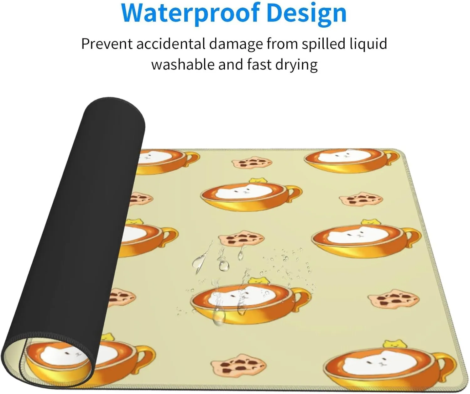 Cartoon Cat Coffee Non-Slip Desk Pad,Mouse Pad,Waterproof PVC Desk Table Protector, Easy Clean Laptop Desk Writing Mat for Office Work/Home/Decor