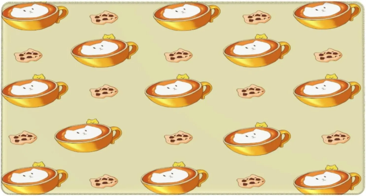Cartoon Cat Coffee Non-Slip Desk Pad,Mouse Pad,Waterproof PVC Desk Table Protector, Easy Clean Laptop Desk Writing Mat for Office Work/Home/Decor