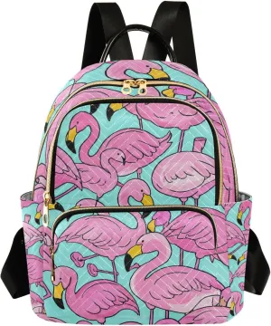 Cartoon Cute Flamingos Blue 14 Inch multipurpose diaper bag backpack mini backpack for travel&work