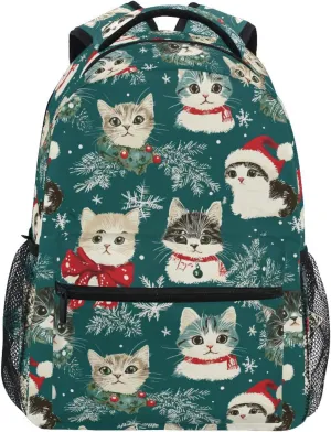 Cartoon Cute Merry Christmas Cat travel backpack for kids with large books bag for 6th grade school boys girls mochila para ni?os