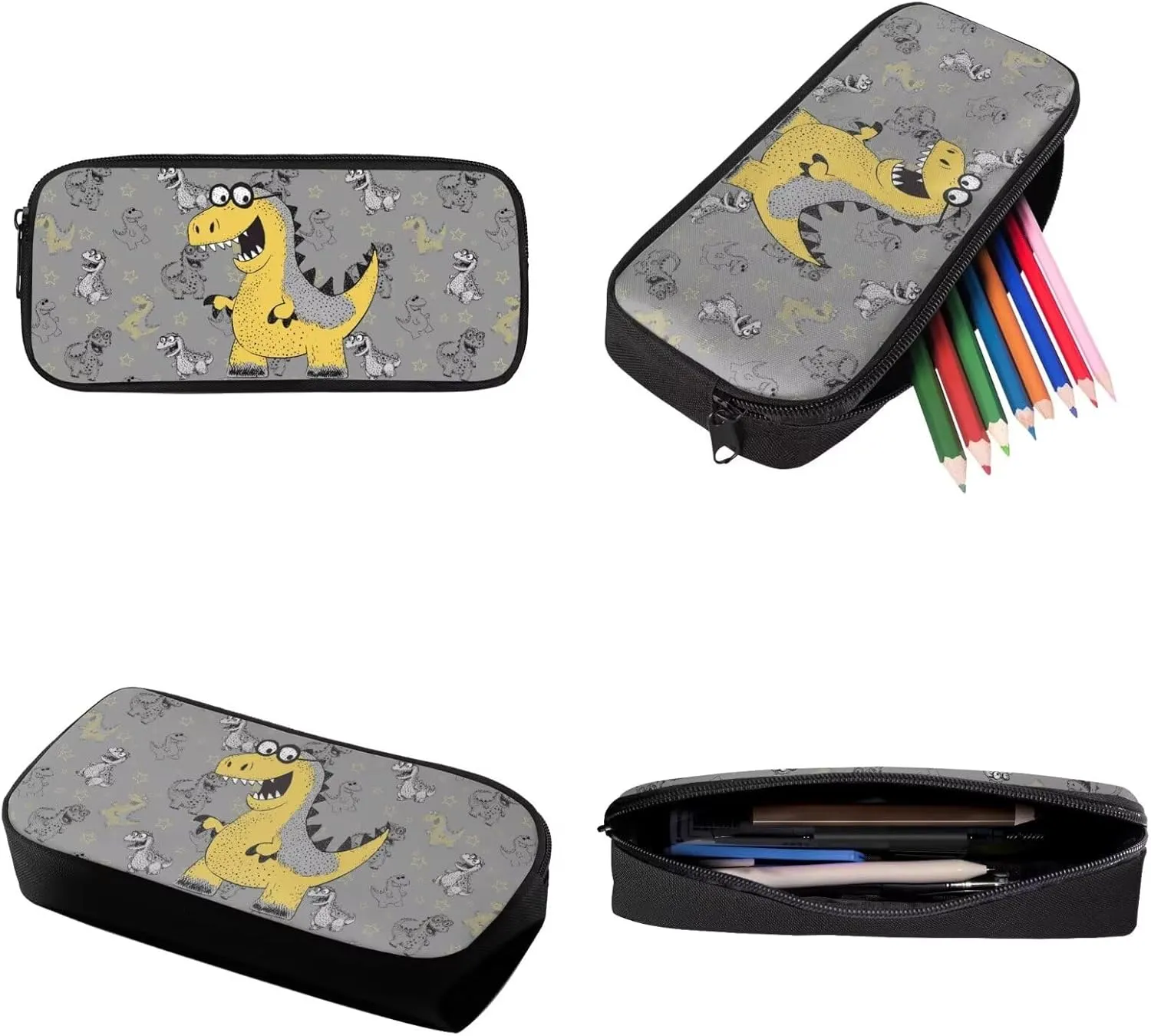 Cartoon Dinosaur Eyeglasses Print 3 In 1 School Bag with Lunch Box Set for Boys Backpack Purse Middle High School Book Bag with Pencil Case for Kids Primary Child Daypack Satchel Rucksack