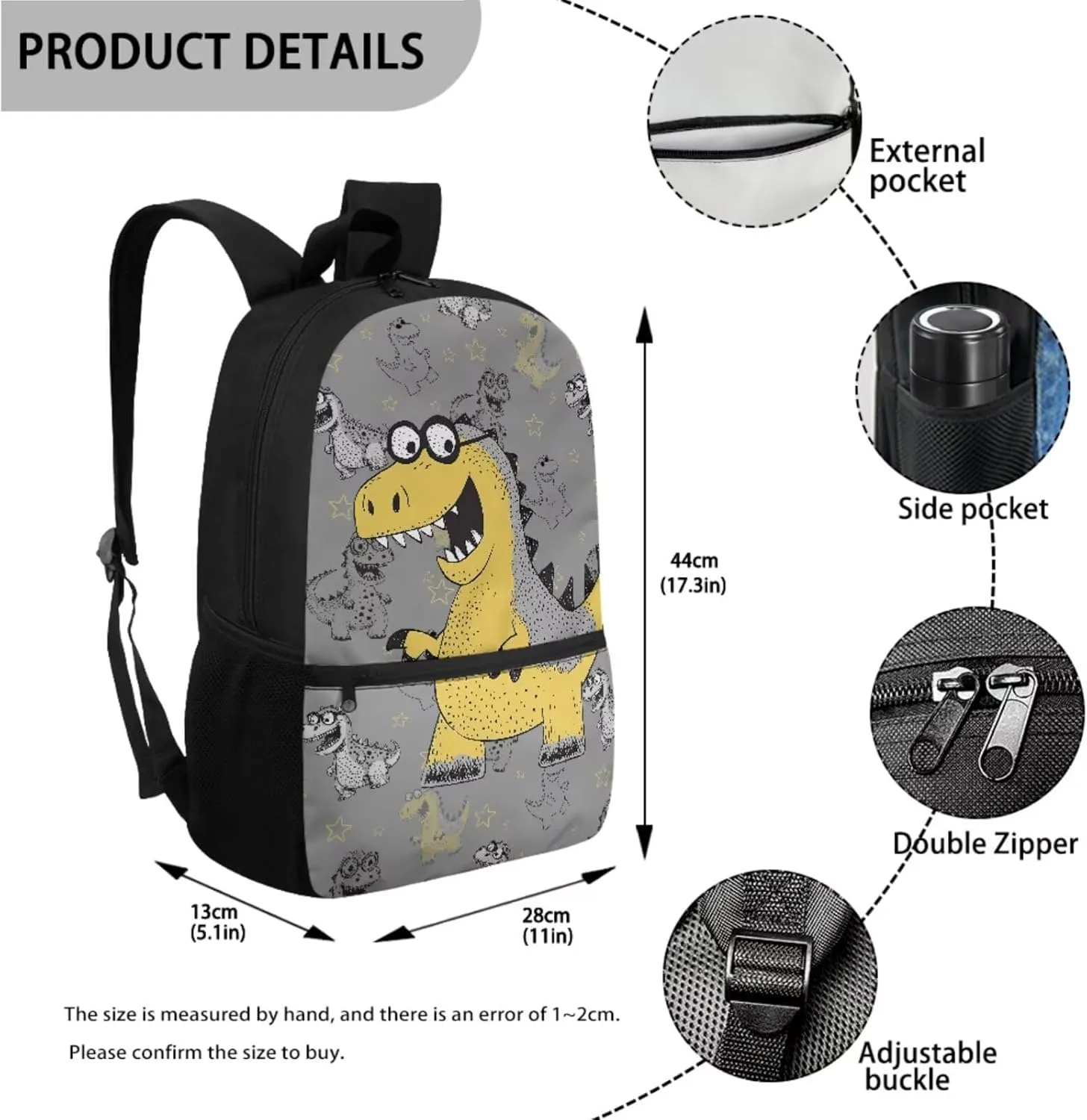Cartoon Dinosaur Eyeglasses Print 3 In 1 School Bag with Lunch Box Set for Boys Backpack Purse Middle High School Book Bag with Pencil Case for Kids Primary Child Daypack Satchel Rucksack
