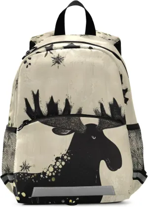 Cartoon Moose Toddler Backpack Cartoon Moose Print with Leash and Reflective Strips, Lightweight Kids School Bag for Boys Girls 3-6 Years, Travel Daypack for Preschool, Outings, Hiking