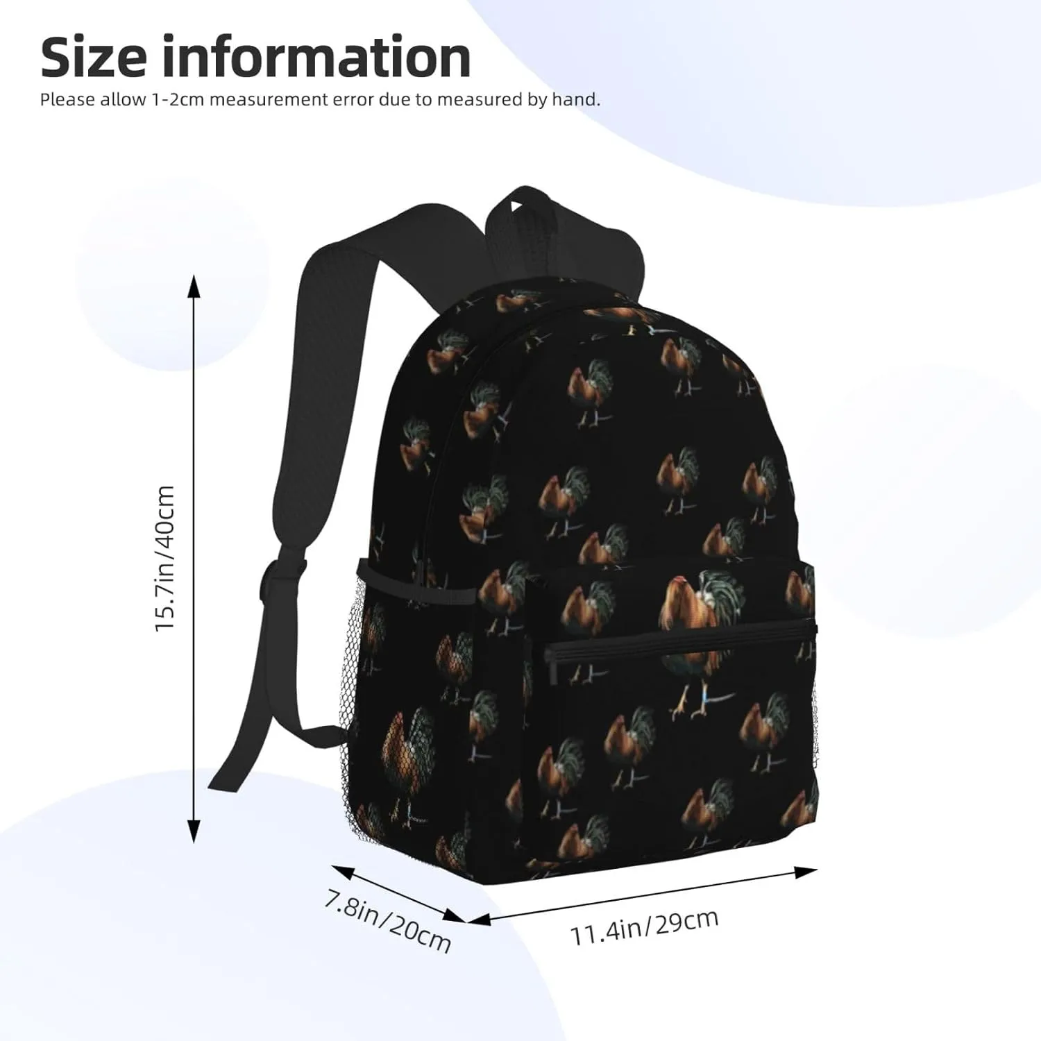 Cartoon Rooster Print Backpack 16 Inch Laptop Backpacks For Women Men Large Bags For Travel Hiking Camping Day Pack Outdoor Daypack
