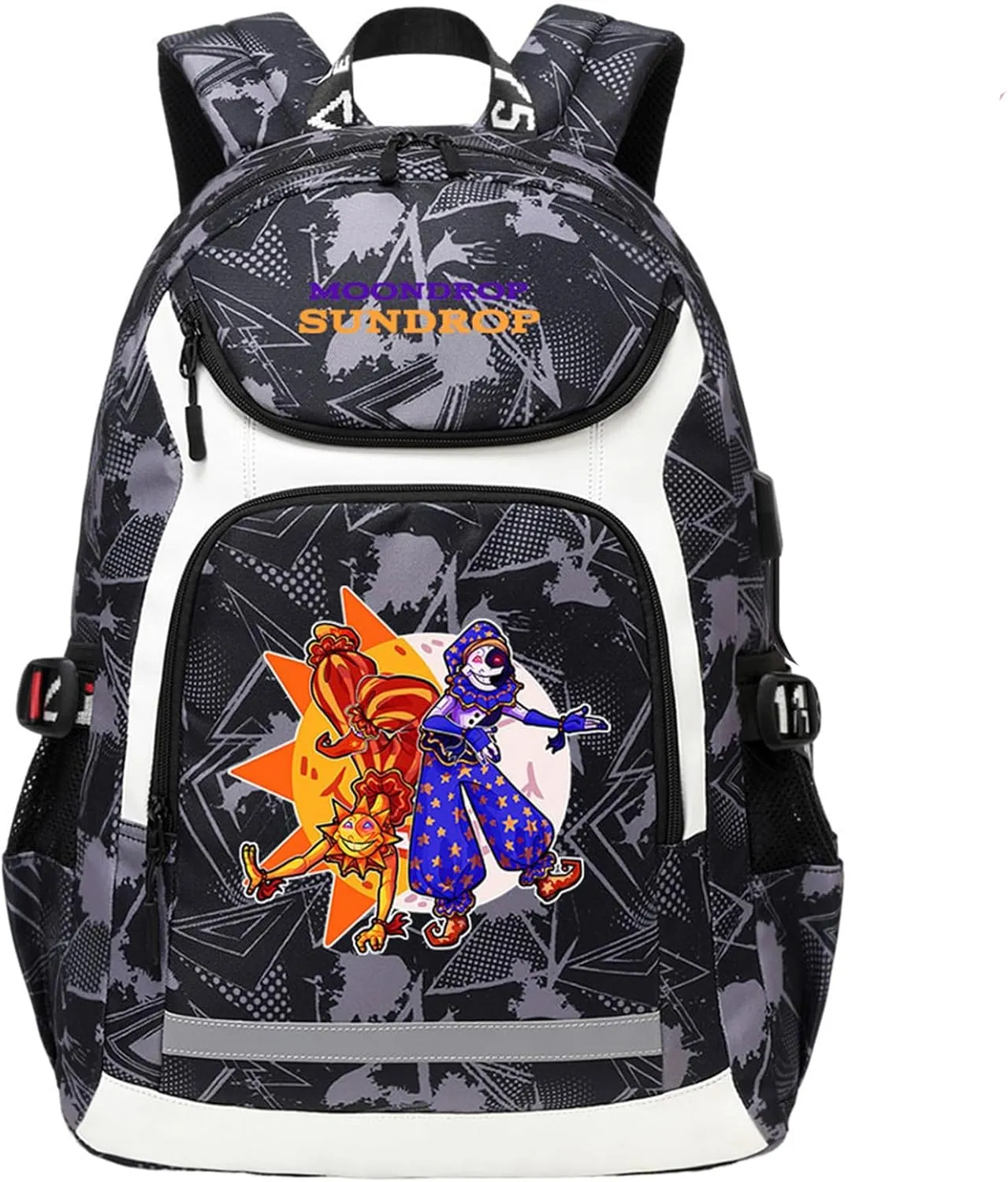 Casual Sundrop and Moondrop Graphic Knapsack Travel Backpack Lightweight Wear Resistant Bookbag with USB Charging Port