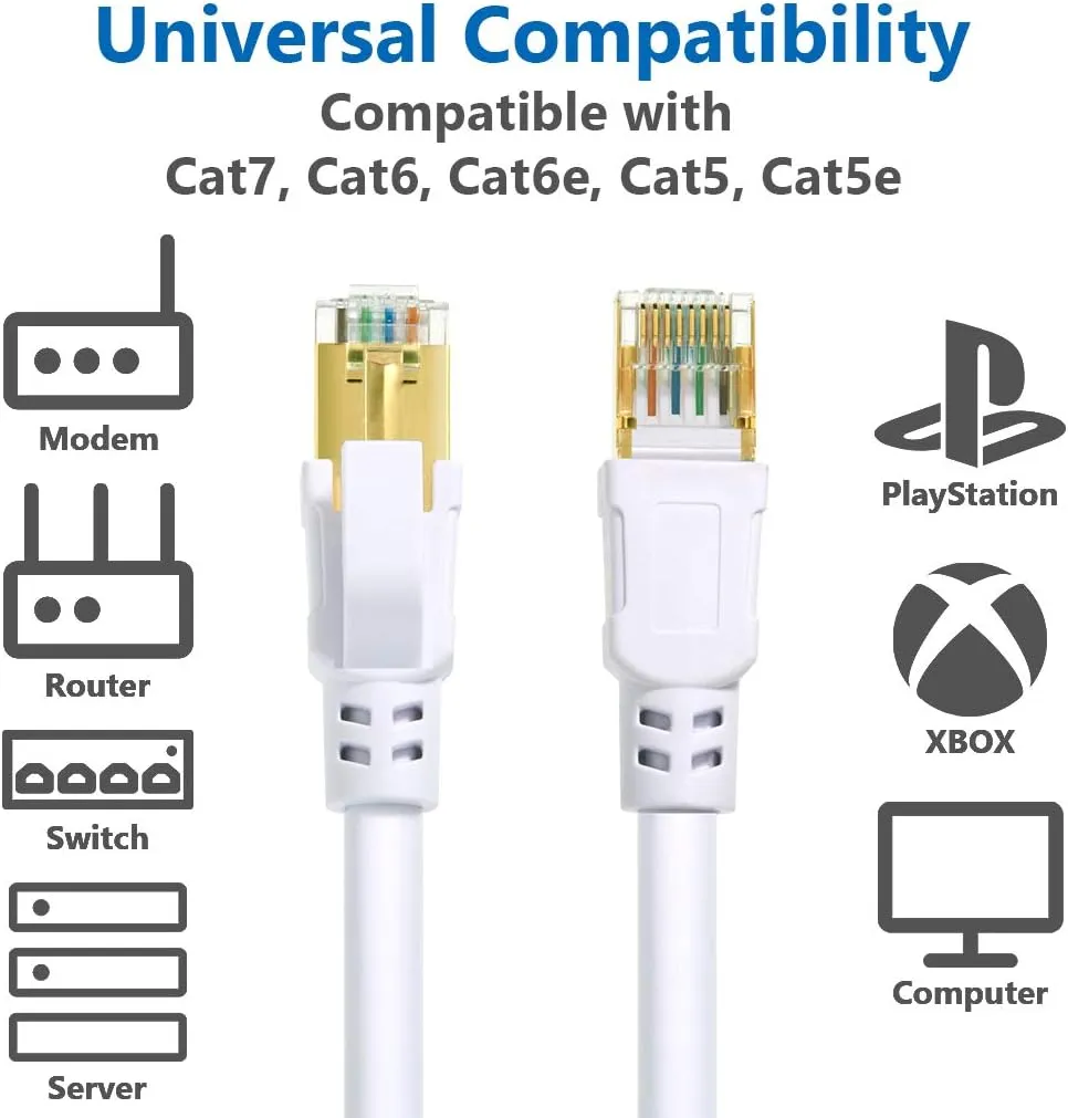 Cat 8 Ethernet Cable 100 ft Internet Network LAN Patch Cable Cord High Speed 2000Mhz 40Gbps RJ45 Cables for Gaming, Xbox, PS5, PS4, Modem, Router, Outdoor Compatible for Cat7/Cat6a/Cat5e Network