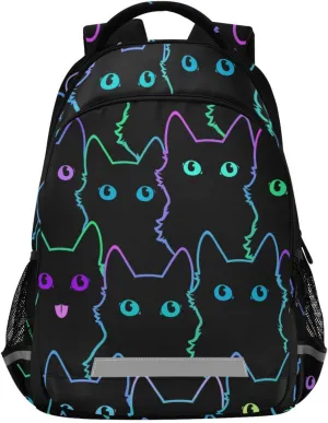 Cat Backpack for Students Boys Girls Colorful Neon Cat School Bag Travel Daypack Rucksack