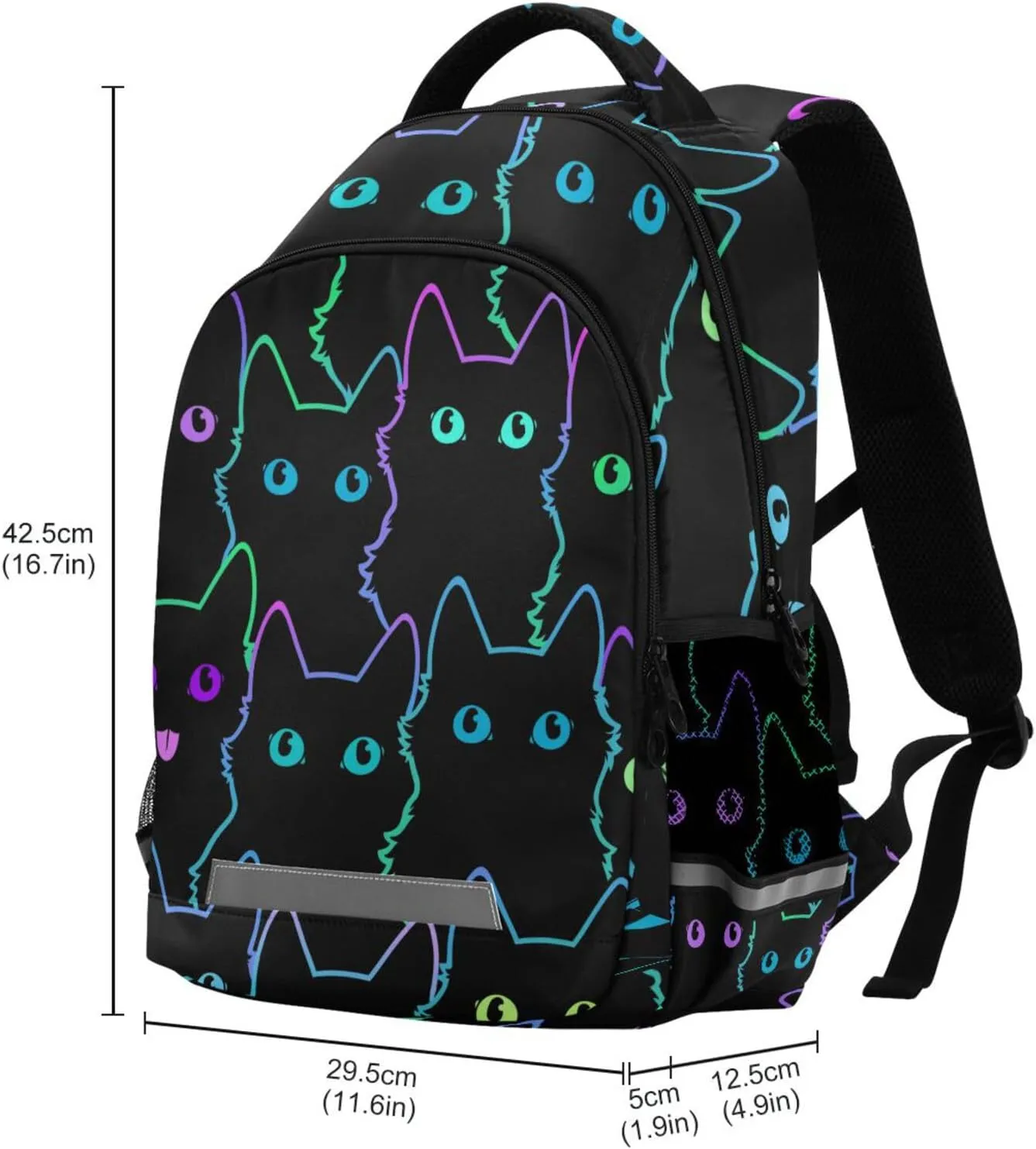 Cat Backpack for Students Boys Girls Colorful Neon Cat School Bag Travel Daypack Rucksack