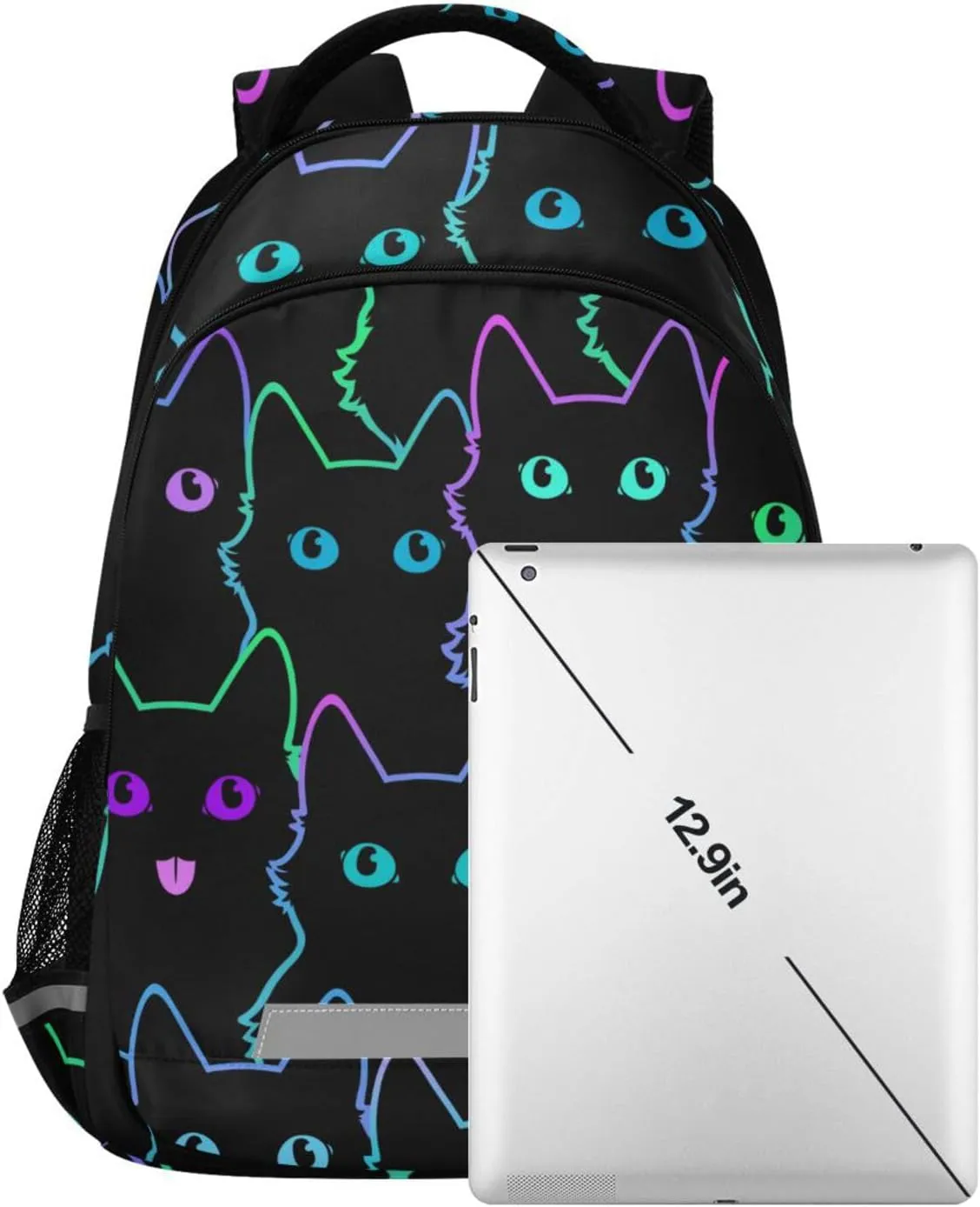 Cat Backpack for Students Boys Girls Colorful Neon Cat School Bag Travel Daypack Rucksack