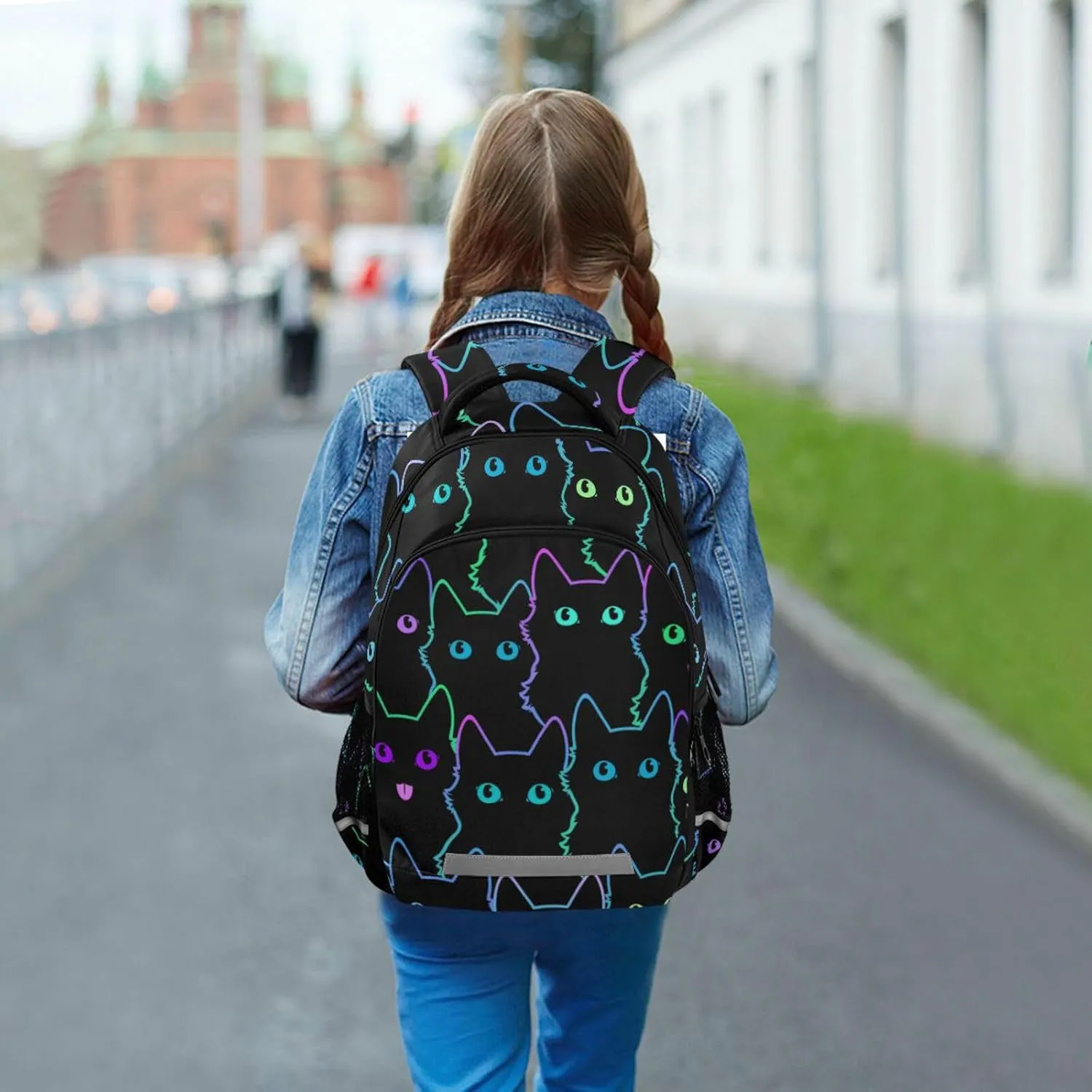 Cat Backpack for Students Boys Girls Colorful Neon Cat School Bag Travel Daypack Rucksack