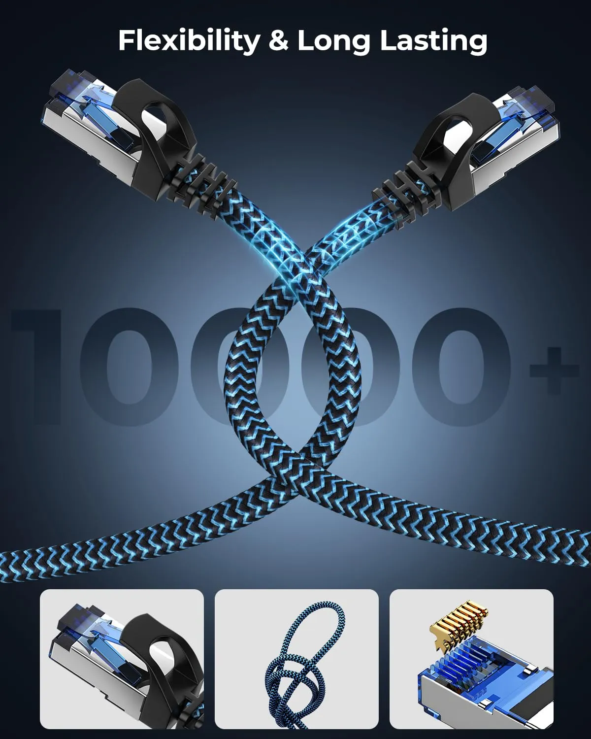 Cat8 Ethernet Cable 30 ft 1-Pack, High Speed 40Gbps 2000MHz Internet Cable Braided Shielded S/FTP LAN Network Cable RJ45 Connector Compatible with Router, Modem, Laptop, PC, Gaming