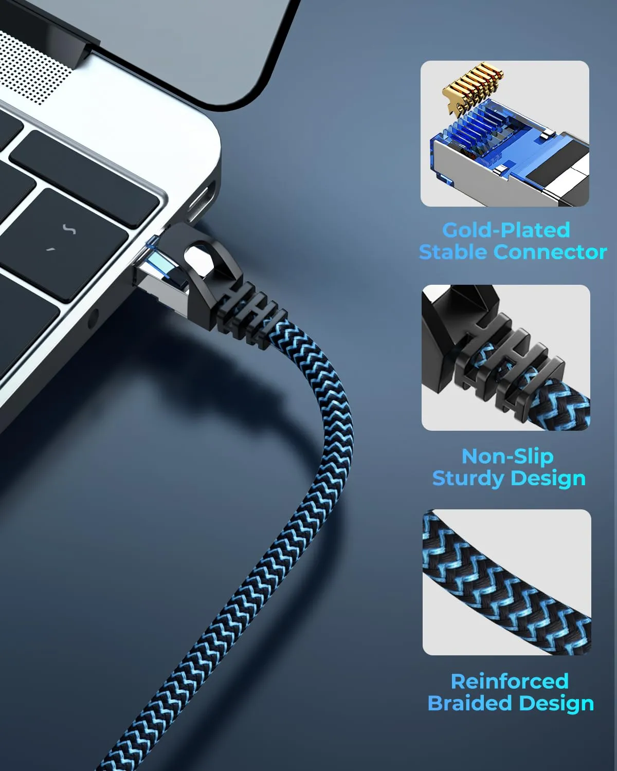 Cat8 Ethernet Cable 30 ft 1-Pack, High Speed 40Gbps 2000MHz Internet Cable Braided Shielded S/FTP LAN Network Cable RJ45 Connector Compatible with Router, Modem, Laptop, PC, Gaming