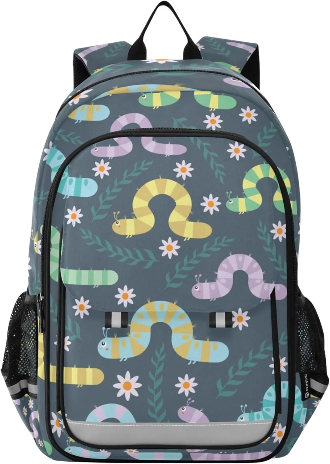 Caterpillar Flowers Grey Backpack Lightweight Bookbag Travel Laptop Backpack College School Computer Bag with Reflective Stripes