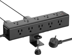 CCCEI Standing Desk Clamp Power Strip with 15 Outlets, Black Desktop Edge Mount Surge Protector Outlet, Fast Charging USB-A and 45W USB-C Ports, 15 FT Flat Plug, Black Fit 1.6 inch Table top.