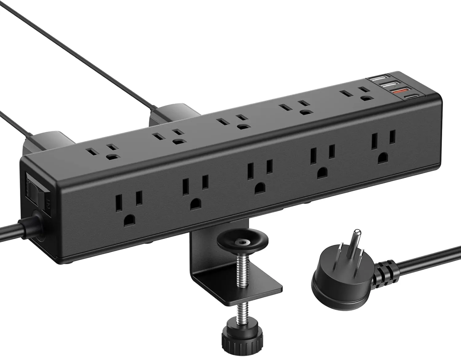 CCCEI Standing Desk Clamp Power Strip with 15 Outlets, Black Desktop Edge Mount Surge Protector Outlet, Fast Charging USB-A and 45W USB-C Ports, 15 FT Flat Plug, Black Fit 1.6 inch Table top.