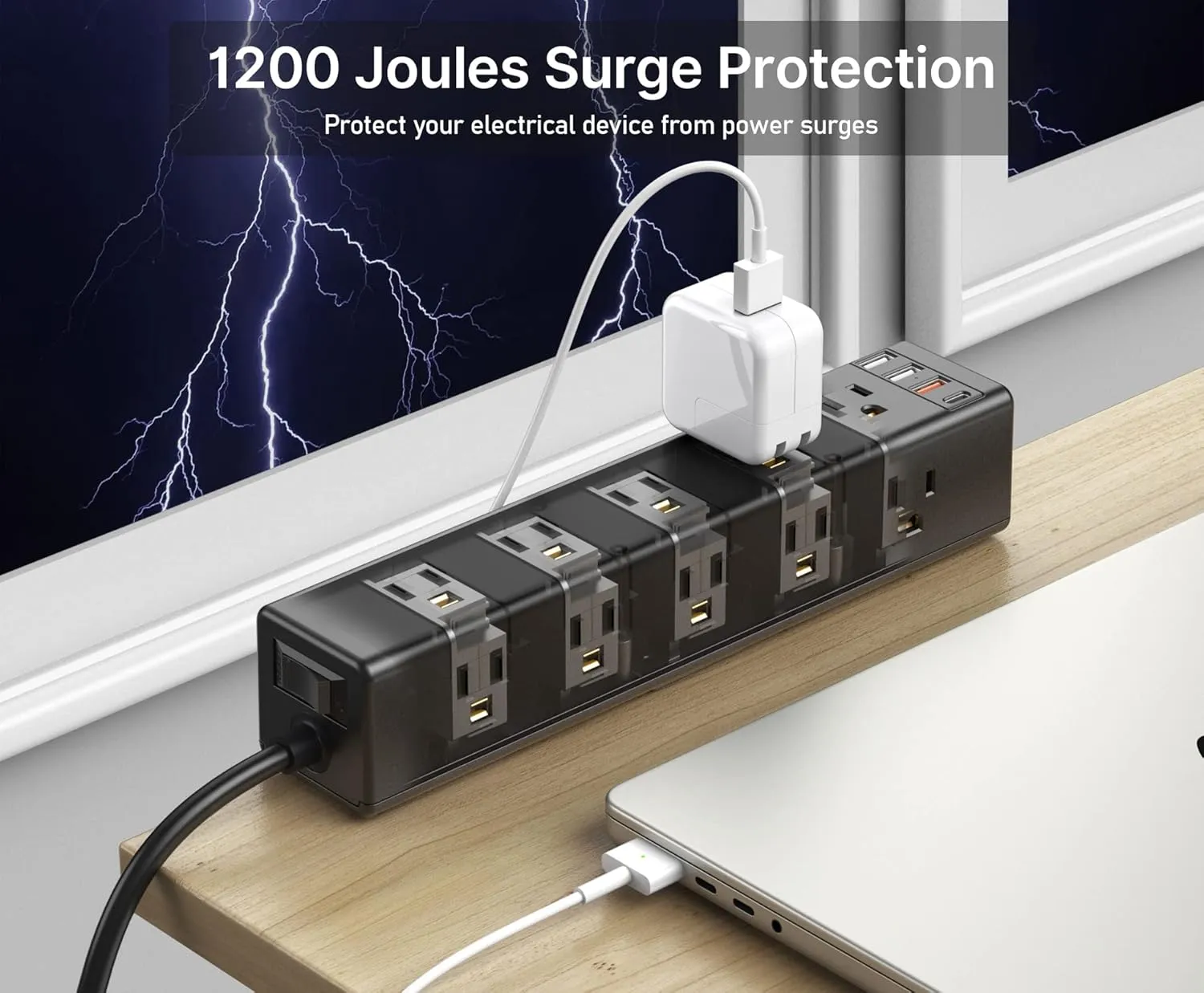 CCCEI Standing Desk Clamp Power Strip with 15 Outlets, Black Desktop Edge Mount Surge Protector Outlet, Fast Charging USB-A and 45W USB-C Ports, 15 FT Flat Plug, Black Fit 1.6 inch Table top.