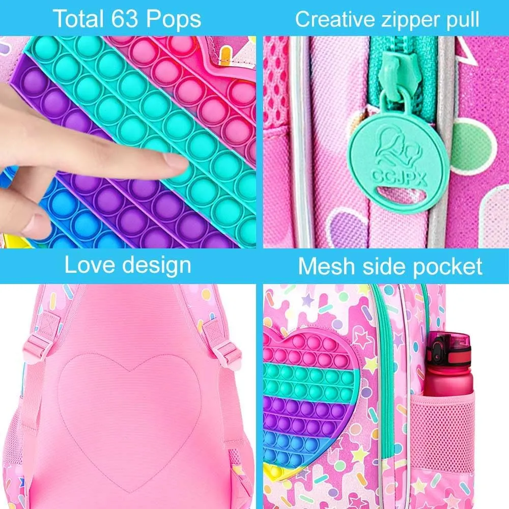 CCJPX 3PCS Backpack for Girls, 16”Kids Water Resistant Elementary Preschool Kindergarten School Bookbag with Lunch Box - Pink