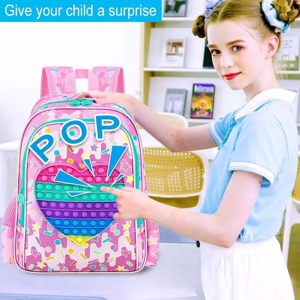 CCJPX 3PCS Backpack for Girls, 16”Kids Water Resistant Elementary Preschool Kindergarten School Bookbag with Lunch Box - Pink