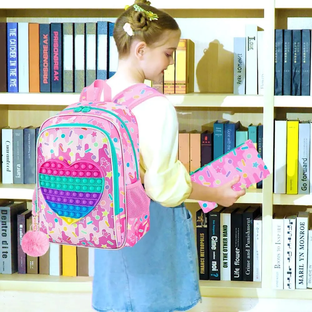 CCJPX 3PCS Backpack for Girls, 16”Kids Water Resistant Elementary Preschool Kindergarten School Bookbag with Lunch Box - Pink