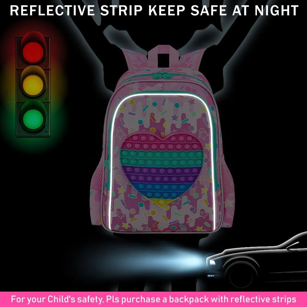 CCJPX 3PCS Backpack for Girls, 16”Kids Water Resistant Elementary Preschool Kindergarten School Bookbag with Lunch Box - Pink