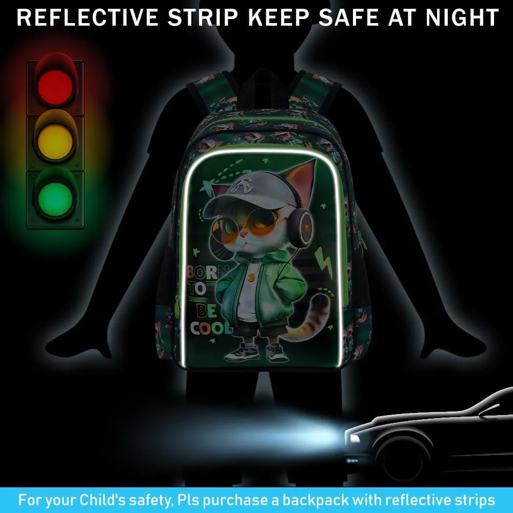 CCJPX 3PCS Cat Backpack for Boys, 16 Inch Kids Water Resistant Preschool Bookbags, Cool Elementary Kindergarten School Backpacks and Lunch Box