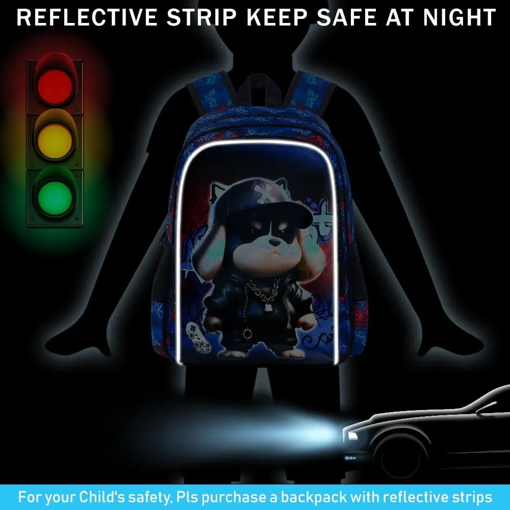 CCJPX 3PCS Kids Backpack for Boys, 16 Inch Dog Water Resistant Preschool Bookbags with Lunch Box, Cool Elementary School Bag for Toddler Kids