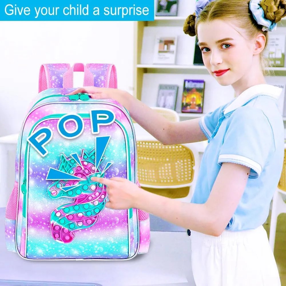 CCJPX 3PCS Unicorn Backpack for Girls, 16”Kids Water Resistant Elementary Preschool Kindergarten School Bookbag with Lunch Box - Pink