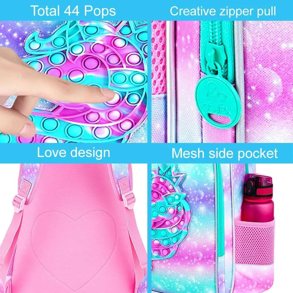 CCJPX 3PCS Unicorn Backpack for Girls, 16”Kids Water Resistant Elementary Preschool Kindergarten School Bookbag with Lunch Box - Pink
