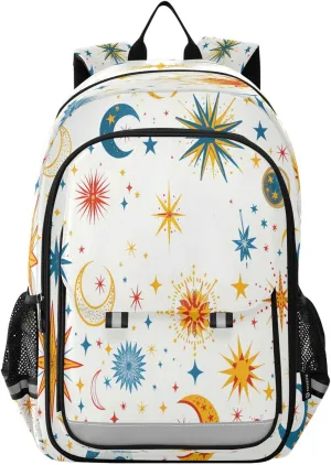 Celestical Mystical Stars and Moons on A White Back Gr School Backpacks Travel Laptop Bag Kids Bookbag for Girls Boys Teens Women Men