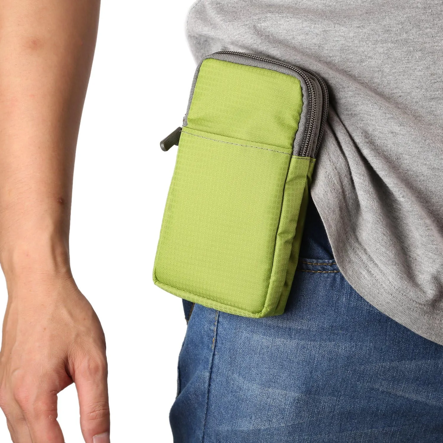 Cell Phone Belt Clip Bag Men, Cell Phone Shoulder Holster, 6.0" Outdoor Travel Vertical Phone Holster Waist Pouch Cellphone Shoulder Messenger Bag Zipper Wallet Phone Holder with Belt Loop Carabiner