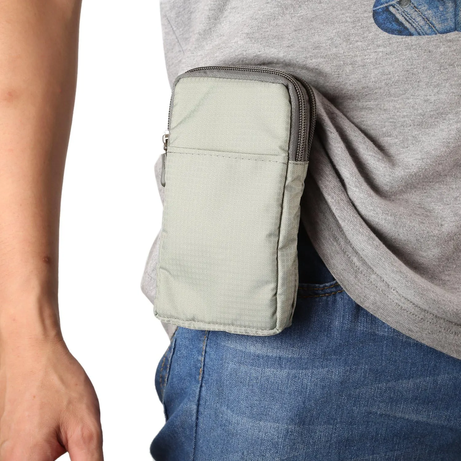 Cell Phone Belt Clip Bag Men, Cell Phone Shoulder Holster, 6.0" Outdoor Travel Vertical Phone Holster Waist Pouch Cellphone Shoulder Messenger Bag Zipper Wallet Phone Holder with Belt Loop Carabiner