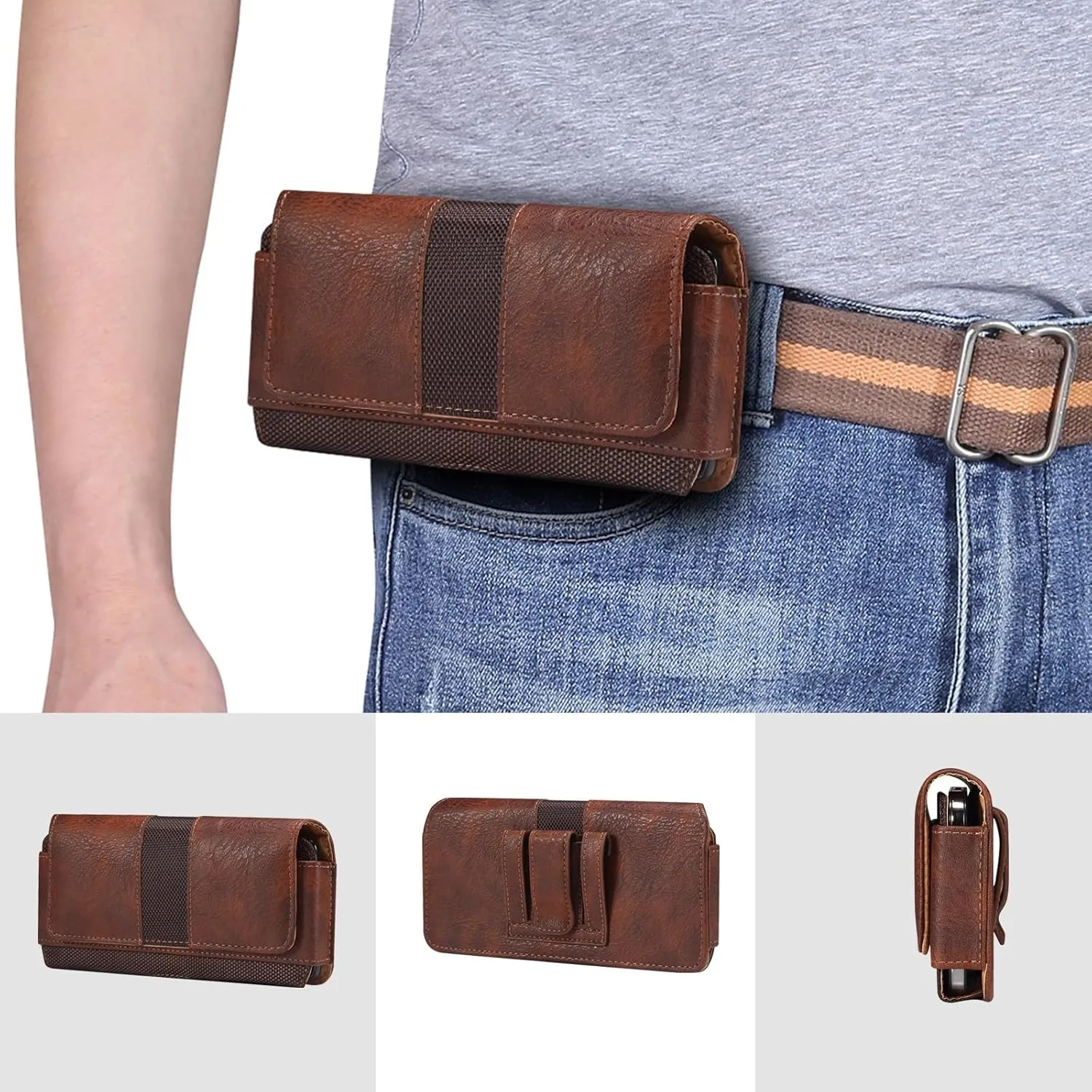 Cell Phone Case Holoster Compatible with iPhone 15 Pro,15,14 Pro 14,13,13 Pro,12,12 Pro,11 Pro,XS,X,11,XR Belt Clip Cell Phone Holster, Rugged Nylon   Leather Carry Bag Pouch Case Compatible with Gala