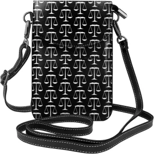 Cell Phone Purse Crossbody Bag For Women Hot Black Scales Of Justice On White Leather Cellphone Bag Small Wallet Purses With Strap