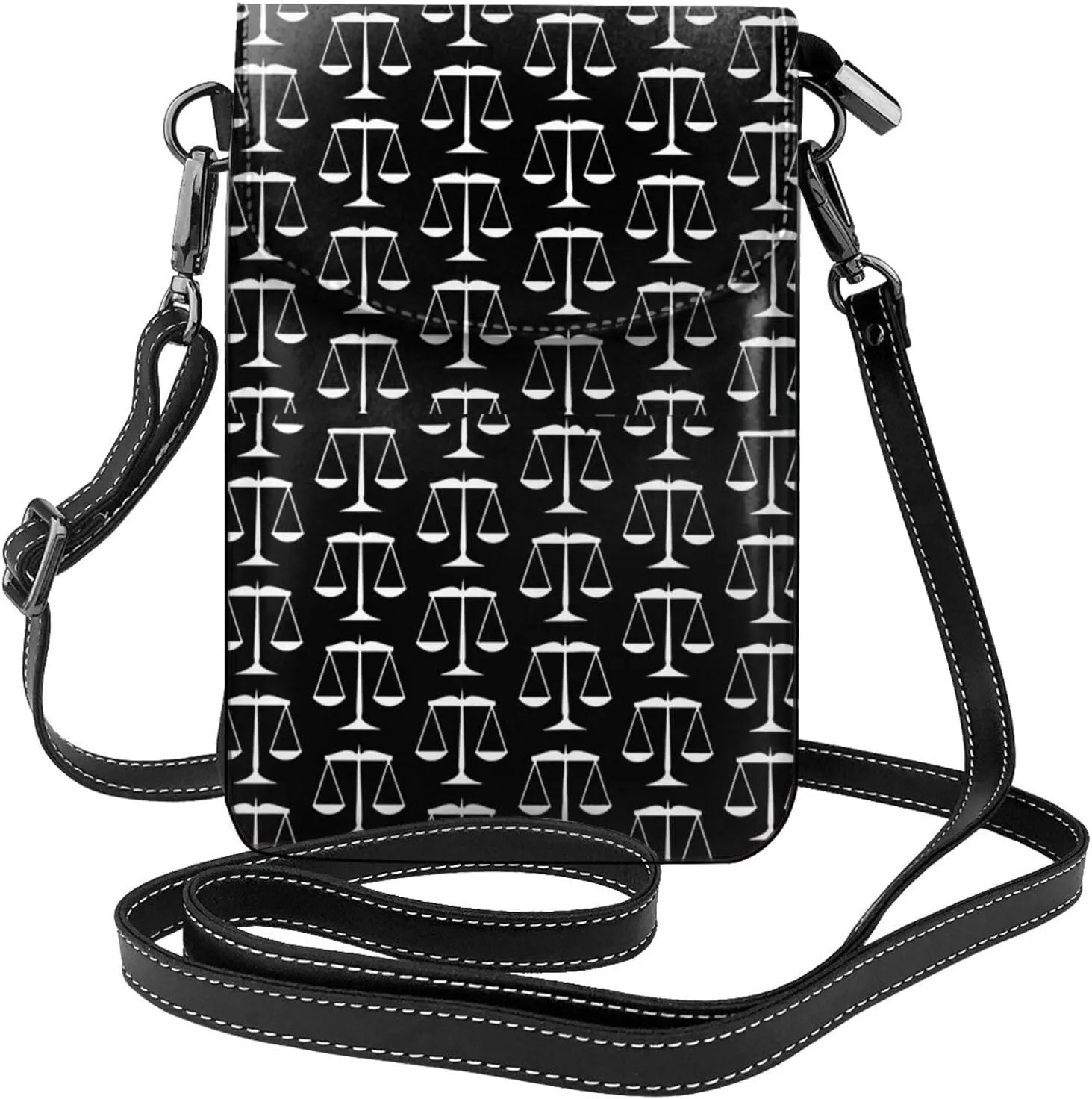 Cell Phone Purse Crossbody Bag For Women Hot Black Scales Of Justice On White Leather Cellphone Bag Small Wallet Purses With Strap