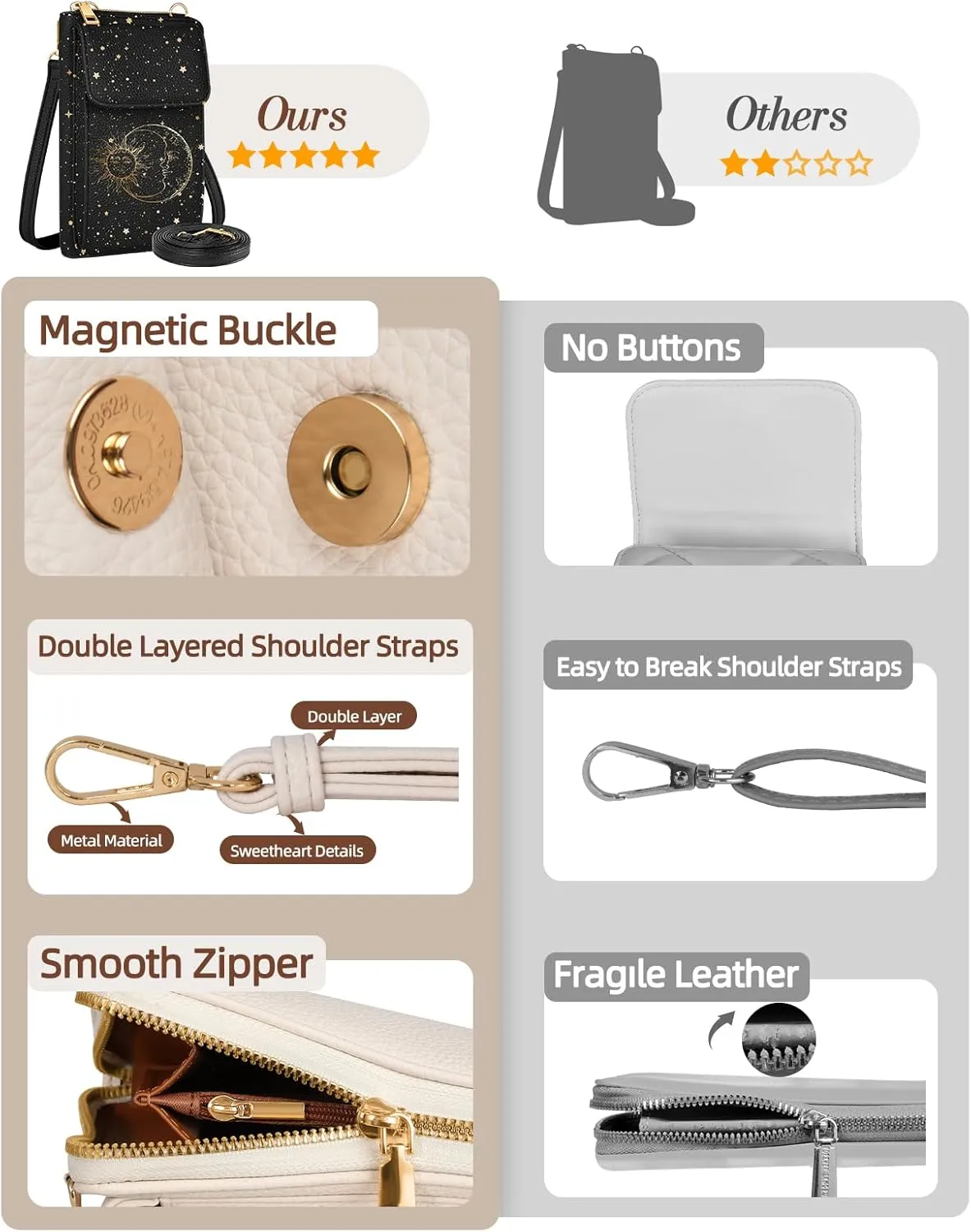 Cell Phone Purse Crossbody Bags for Women - Cute Design Leather Cellphone Bag Small Wallet Purses with Strap