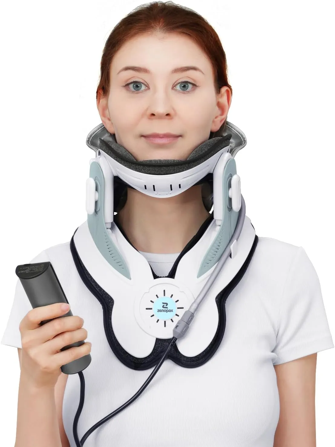 Cervical Neck Traction Device - Adjustable Cervical Traction Device with Electric Air Pump, 3 Power Traction Neck Stretcher with 8 Built-in Airbag Support for Neck Tension Relief, Gray