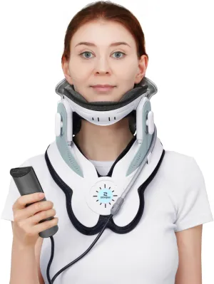 Cervical Neck Traction Device - Adjustable Cervical Traction Device with Electric Air Pump, 3 Power Traction Neck Stretcher with 8 Built-in Airbag Support for Neck Tension Relief, Gray