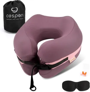 Cesperi® Travel Pillow, Premium Memory Foam, Neck Pillow Airplane for Head Support, Adjustable Comfort for Petite Neck Women. Airplane Travel Neck Pillow Kit - Eye Mask, Earplug & Bag(Mulberry Purple)