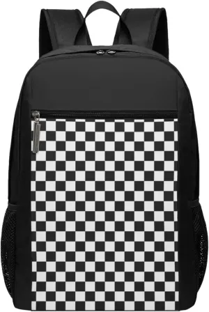 Checkerboard Black and White Pattern Travel Laptop Backpack, Business Anti Theft Slim Sturdy Laptops Backpacks, College Computer Bag Gift for Men & Women Fits 17 Inch Notebook,Black