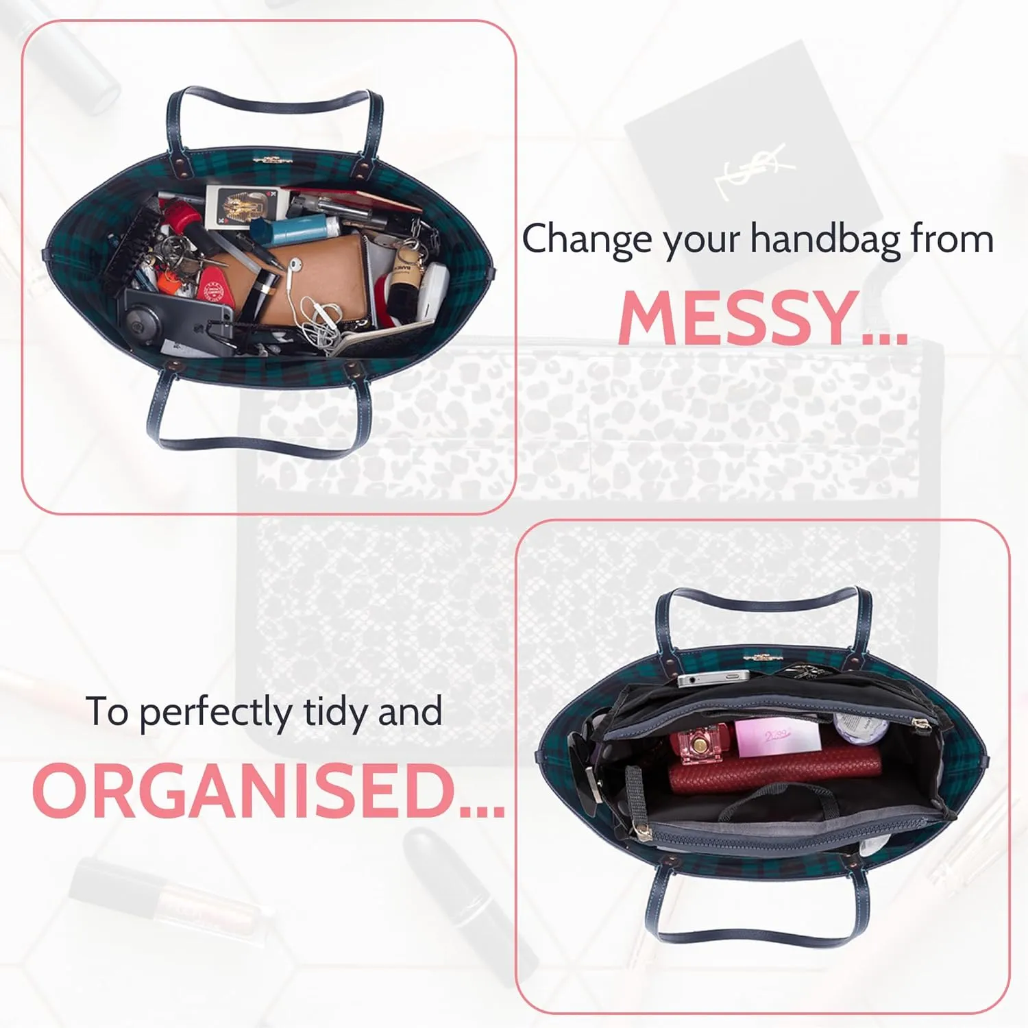 Chelsy Purse Organizer Insert with Handles & 13 Pockets - 3 Sizes (Black, Medium)
