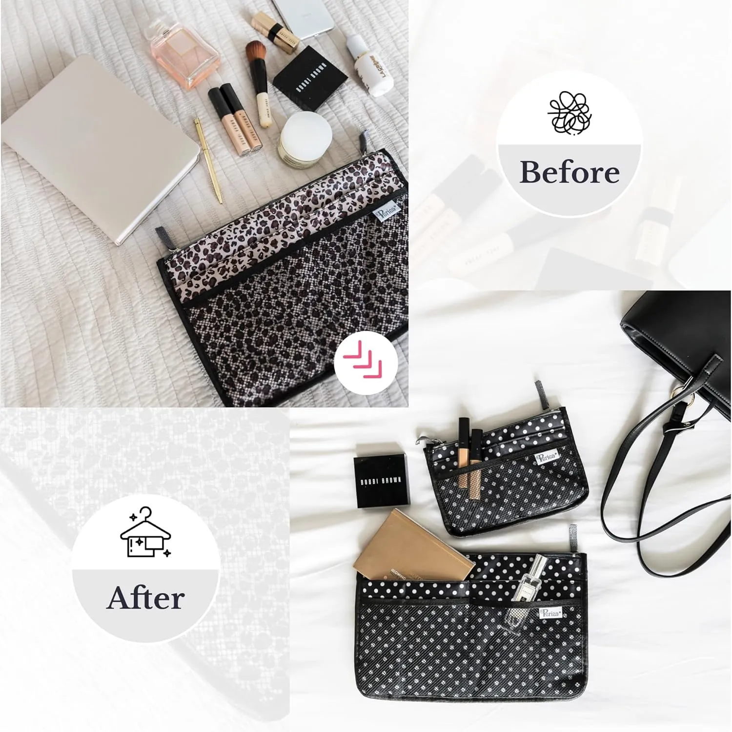 Chelsy Purse Organizer Insert with Handles & 13 Pockets - 3 Sizes (Black, Medium)