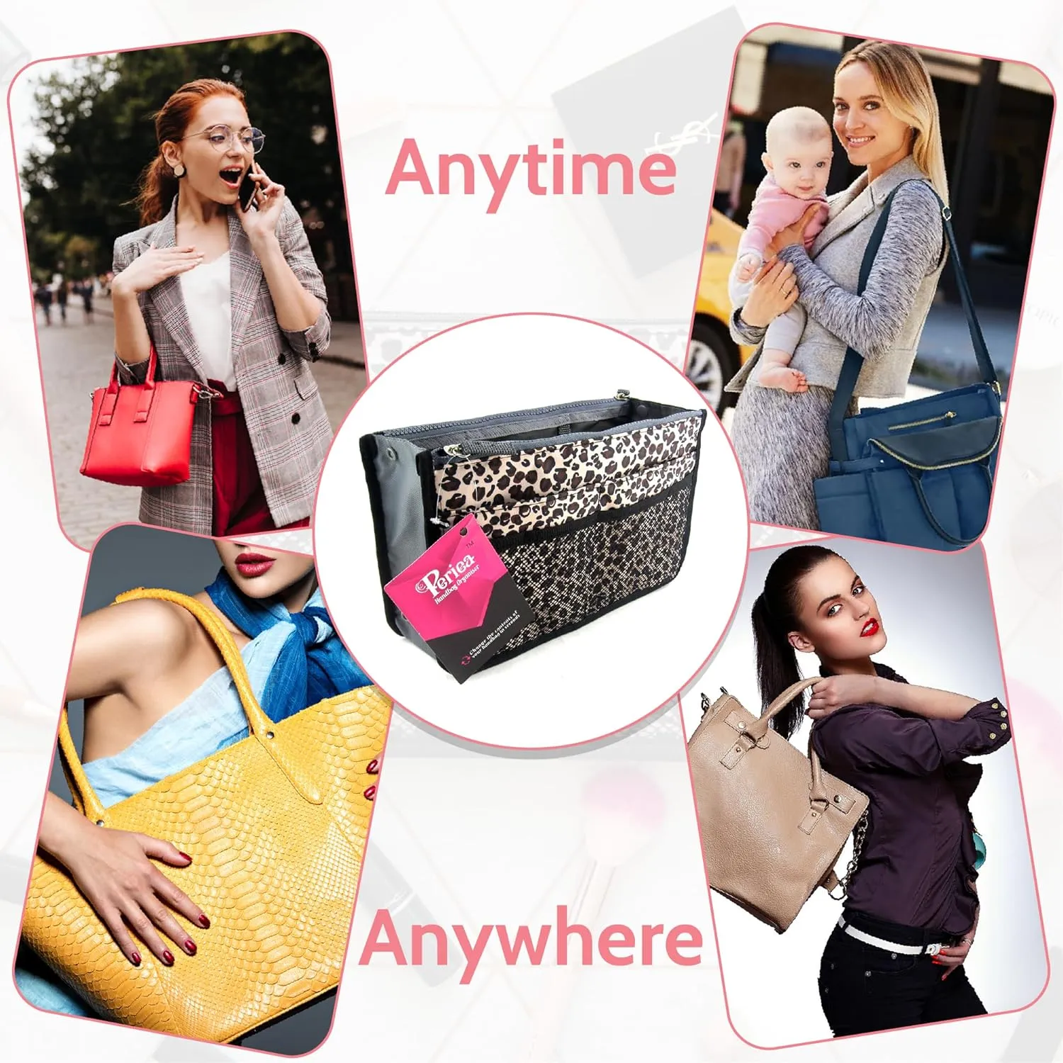 Chelsy Purse Organizer Insert with Handles & 13 Pockets - 3 Sizes (Black, Medium)