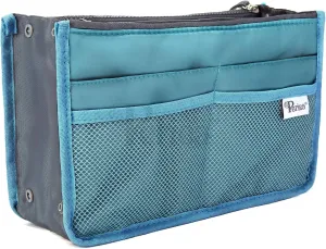 Chelsy Purse Organizer Insert with Handles & 13 Pockets - 3 Sizes (Blue, Large)