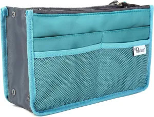 Chelsy Purse Organizer Insert with Handles & 13 Pockets - 3 Sizes (Blue, Medium)