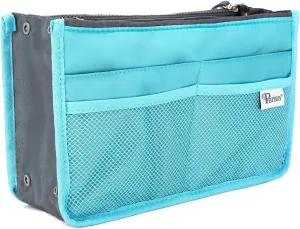 Chelsy Purse Organizer Insert with Handles & 13 Pockets - 3 Sizes (Bright Blue, Large)